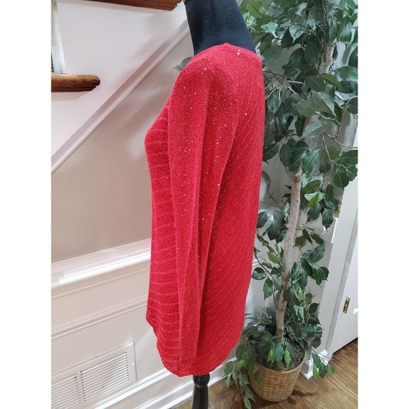 Apt. 9 Womens Red Sparkly Sequin Long Sleeve Crew Neck Sweater Size Small - Picture 5 of 11